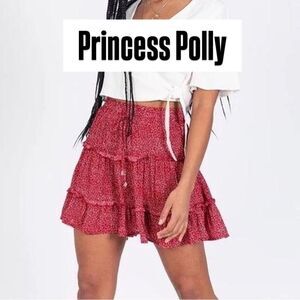 PRINCESS POLLY red floral print mini skirt size 0 women’s